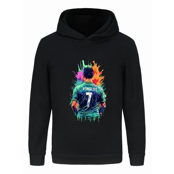 Girls Soccer Pullover – Ronaldo Graphic Hoodie for Kids, Boys CR7 Long Sleeve Football Sweatshirt