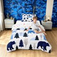 thumbnail image 3 of Manfei Forest Bear Twin Comforter Sets, Waterclor Rustic Animal Bedding Set, White Navy, Polkadot Reversible, 2 Pieces, 1 Comforter and 1 Pillowcase, 3 of 7
