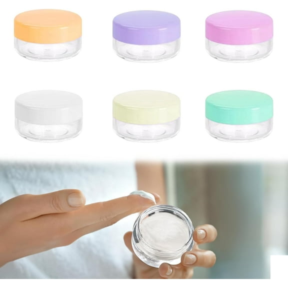 6PCS Travel Pots for Cream Empty Travel Containers for Creams Plastic Travel Cream Pots with Lids Cosmetic Sample Pots for Mini Toiletries 10ml for Creams Lotions Samples Cosmetics