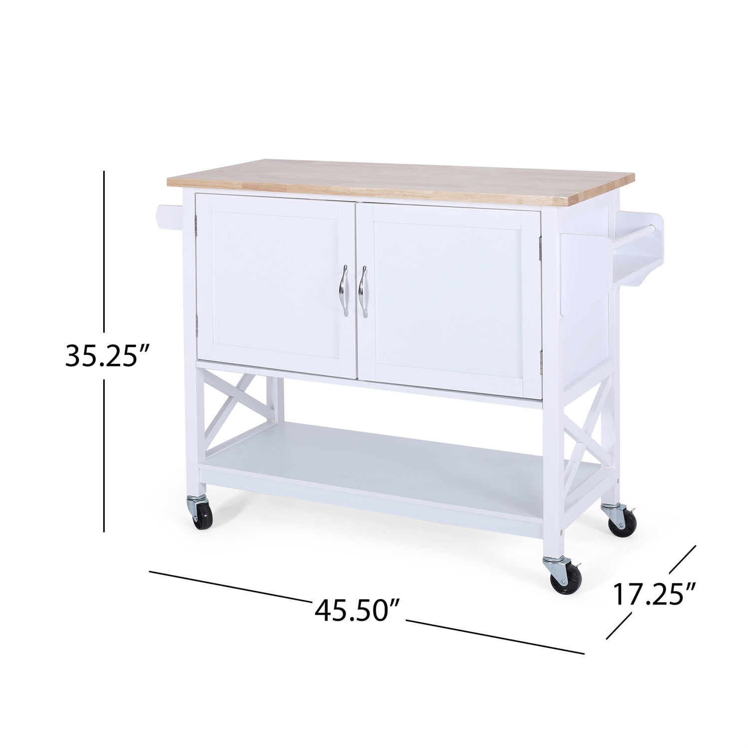 Kadyn Farmhouse Kitchen Island Cart with Doors, Kitchen Cart with Wheels, Rubberwood Kitchen Cart for Kitchen, White and Natural Kadyn Farmhouse Kitchen Island Cart with Doors, Kitchen Cart with Wheels, Rubberwood Kitchen Cart for Kitchen, White and Natural