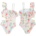 thumbnail image 3 of WBQ  Girls Monokini Swimwear One Shoulder Ruffle Trim Cut Out One Piece Swimsuit, 3 of 5