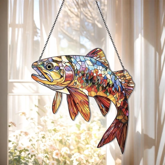 Trout Fish Flat 2D Acrylic Suncatcher, Trout Fish Ornaments, Trout Fish Decor, Trout Fish Gifts For Women Men, Trout Fish Window Hanging