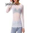 thumbnail image 2 of yeiolnoer Women's Mesh Tops See Through Going out Tee Shirts Trendy Long Sleeve Blouse Clubwear, 2 of 4