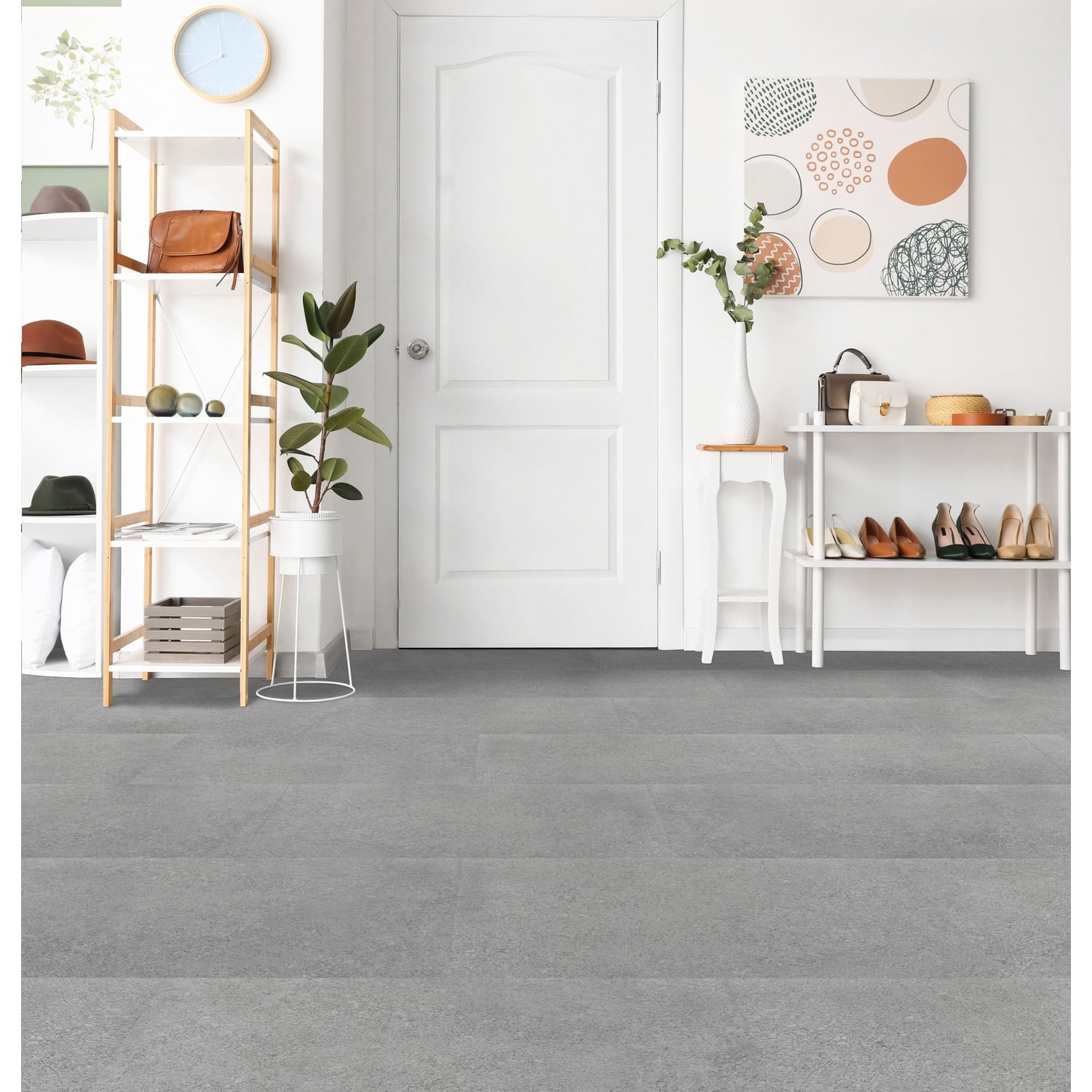 HomeStock Natural Beauty 12x24 Self Adhesive Vinyl Floor Tile - City Scape Concrete Finish - 40 sq ft Coverage with 20 Tiles