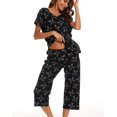 thumbnail image 2 of HAHDAXIA Womens Pajama Set Cotton Capri Pant Pyjama Short Sleeve Sleepwear Summer Pjs, 2 of 7