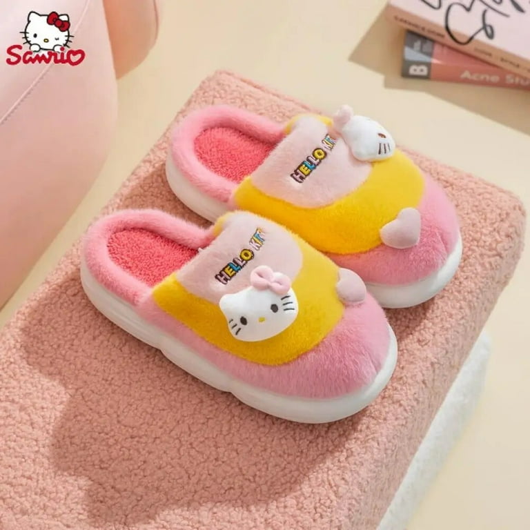 Miniso Childs Autumn Winter Slippers Sanrios Kawaii Hello Kittys Kuromi Cinnamoroll Cartoon Anime Girl Bedroom Warm Plush Shoes Walmart