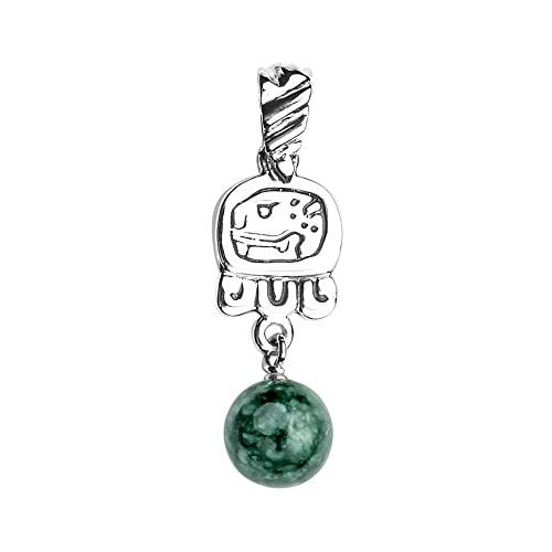 Handcrafted Sterling Silver Nahual Pendant Featuring Jadeite Jade Bead | Mayan Calendar, Natural Guatemalan Jade, Non-Dyed, Gift Idea (E)