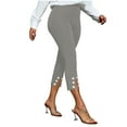 thumbnail image 3 of YOIAVAIOY Womens Capri Pants with Buttons Slit Bottom Casual Dressy High Waist Pant Stretch Crop Work Legging Fall Business Office Pants Gray M, 3 of 5