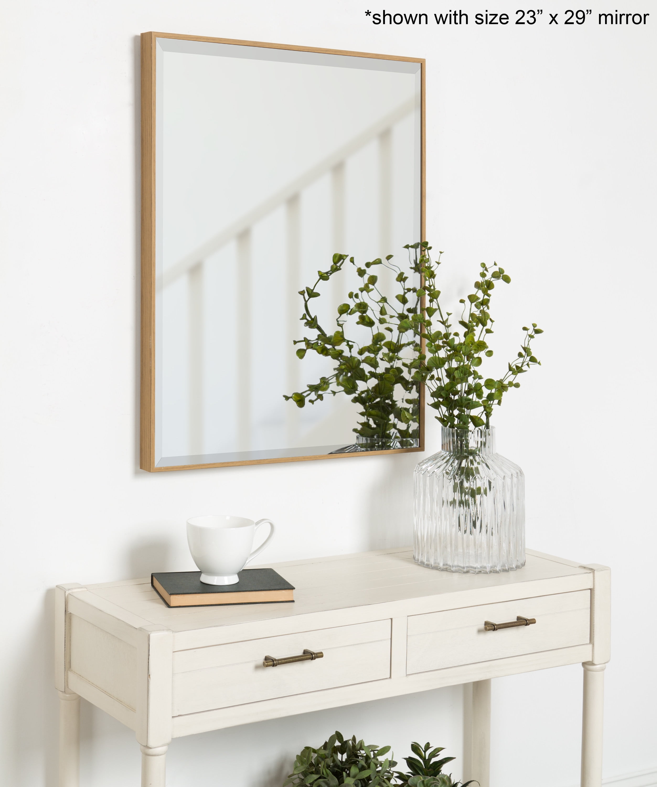Kate and Laurel Rhodes Large Framed Decorative Rectangle Wall Mirror, 25x37 Natural Teak Finish