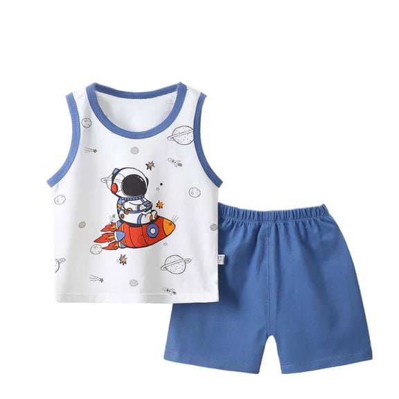 BCSIOAOI 2 Piece Boys Outfit Cotton Astronaut Print Sleeveless Tank Top & Solid Shorts Set Blue 3 T