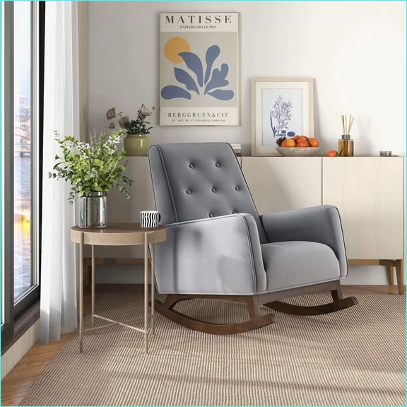 Rocking Chair for Living Room/Nursery, Light Grey Fabric Solid Wood | Fabric | Solid Wood