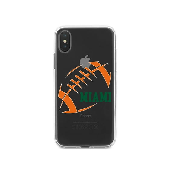 DistinctInk Clear Shockproof Hybrid Case for iPhone XS Max (6.5" Screen) - TPU Bumper, Acrylic Back, Tempered Glass Screen Protector - Miami Football - Orange, Green