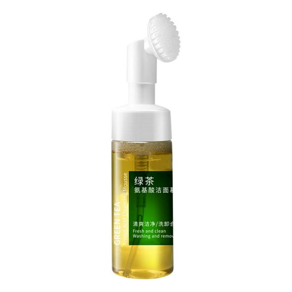 HHBEAUTY Green Tea Foaming Cleanser with Brush, Makeup Remover And Face Wash, Gentle Deep Cleansing for Acne, Blackheads, Blemishes