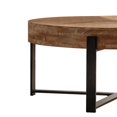thumbnail image 5 of 31.29" Round Wood Coffee Table, Modern Farmhouse Splicing Living Room Table with Black Cross Legs Base, Retro Sofa Side Center Table for Home Office, Brown, 5 of 10