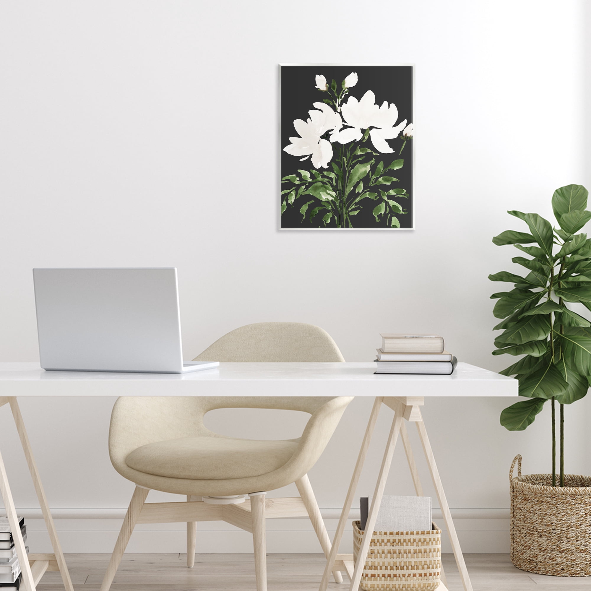 Stupell Industries White On Black Floral Wall Plaque Art, design by Lucille Price