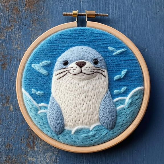 DIY Punch Needle Kits for Beginners Seal with Hoop Embroidery Punch Needle Starter Craft Set Easy for Adults and Children Festival Gift and Decoration 20x20cm-2