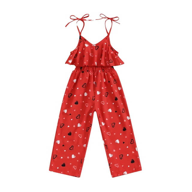 Gupgi Combinaison Sans Manches à Volants Cœur Rouge pour Filles 3Y 4Y 5Y 6Y Tout-Petit Valentin