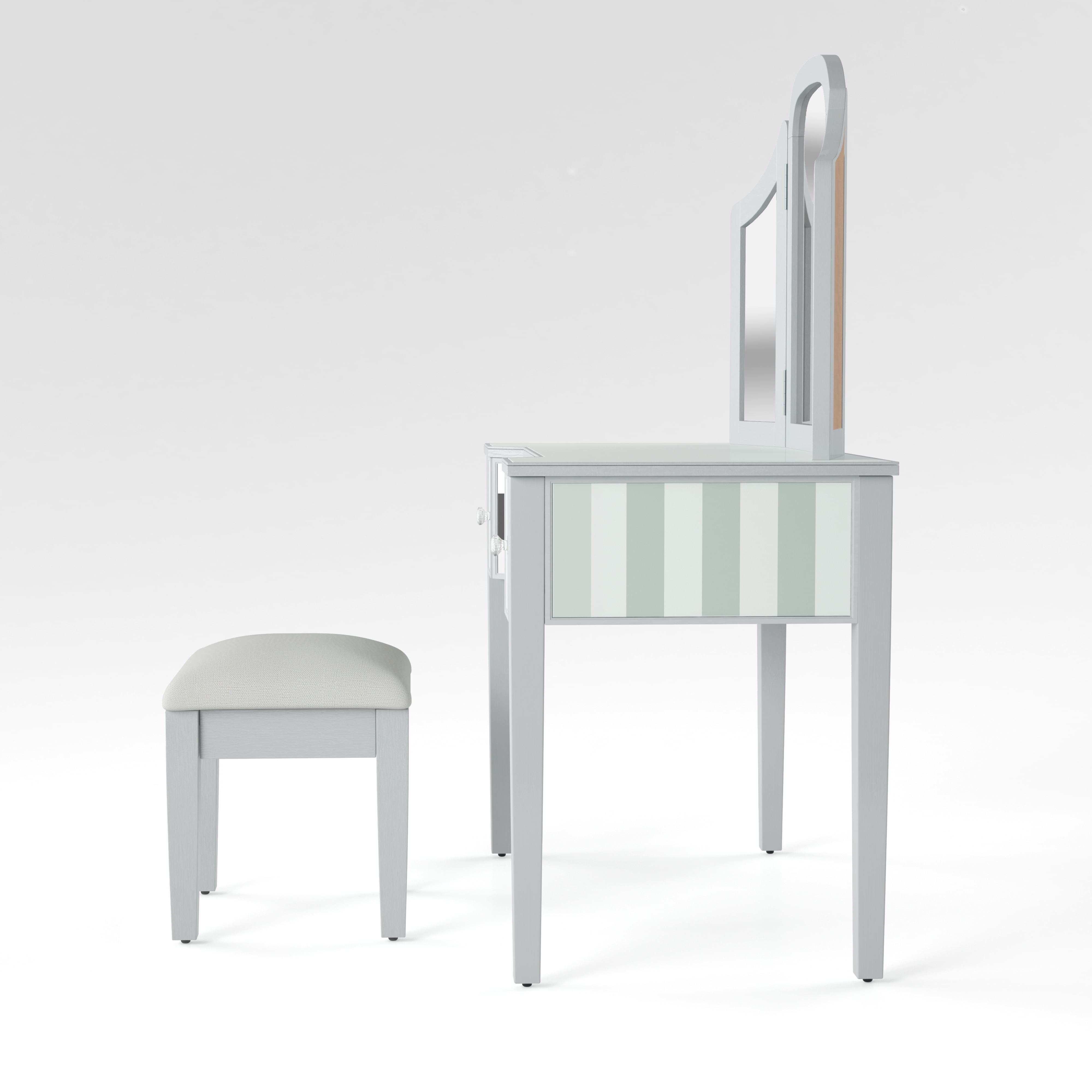Furniture of America Aleana Modern 3-Piece Mirrored Vanity Set, Silver