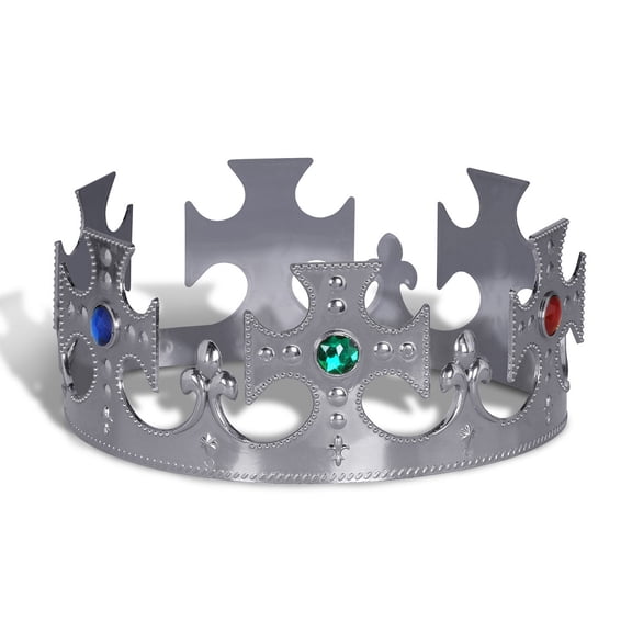 Beistle Club Pack of 12 Plastic Jeweled Silver King's Crown Adjustable Party Hat