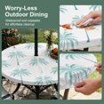 thumbnail image 5 of Round Outdoor Tablecloth with Umbrella Hole and Zipper, Teal Geeen Palm Trees Tablecloth with Elastic Waterproof, Tropical Summer Beach Botanical Patio Table Covers for 31" - 35" Picnic Pool Tables, 5 of 9