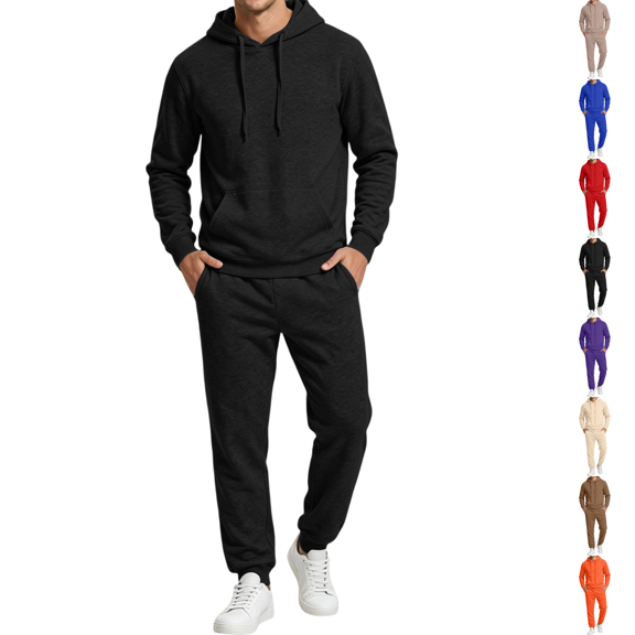 Men's Fleece Tracksuit 2 Piece Set Casual Pullover Hoodie Pullover & Sweatpants Jogging Suits Fall Winter Apparel Black S