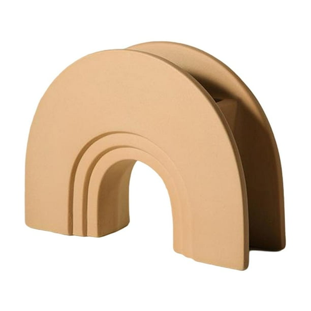 Jarrón de cerámica con forma de arco para flores, maceta, estatua de escritorio para el hogar, accesorio para fotos Beige