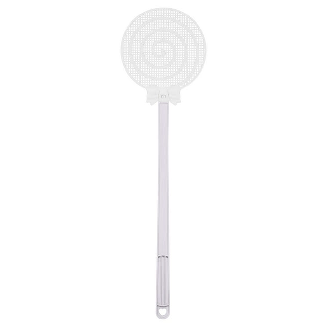 White Telescopic Fly Swatter Large Indoor Outdoor Effective Flyswatter With Ergonomic Handle Wide Mesh Design Hanging Hole For Kitchen Restaurant Home Use Durable Lightweight Plastic Pest