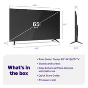 Roku Smart TV 2026 – 65-Inch Select Series, 4K QLED TV – Roku TV with Voice Remote – Flat Screen QLED TV