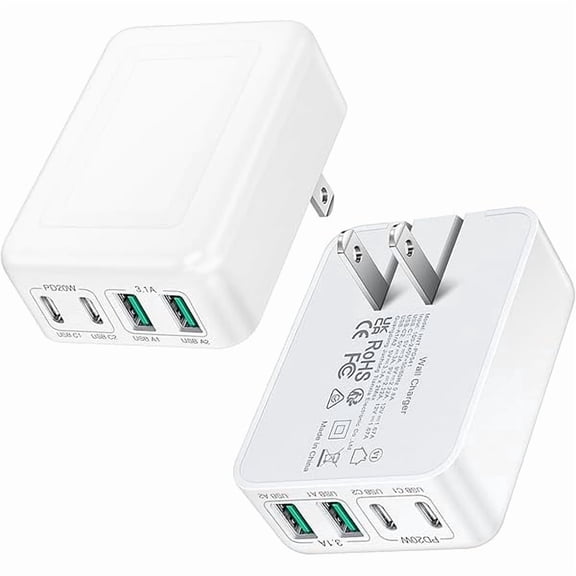 2Pack Flat USB C Charger Block, 40W 4-Port Foldable & Slim Fast Charging Block Wall Plug, Thin Type C Cube Box for iPhone16e 16 15 Pro Samsung S25 S24, Pixel, Tablets, Multiport Power Adapter Brick
