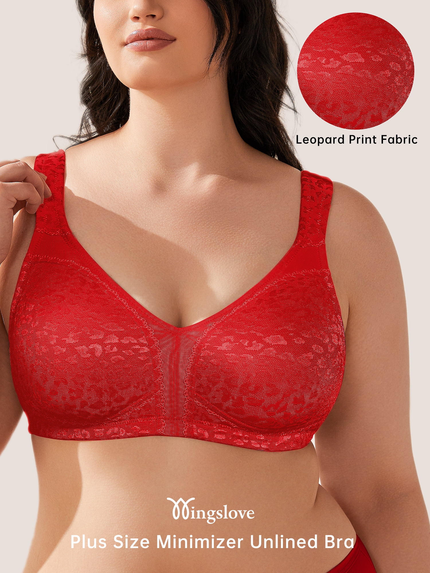 Wingslove Women's Plus Size Full Coverage Minimizer Bra Wirefree Non Padded for Everyday Comfort, Red 36G