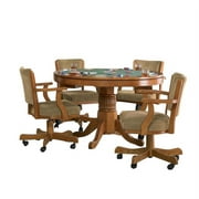 Pemberly Row Traditional Fabric 5 Piece 3-in-1 Game Table Set in Oak