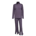 thumbnail image 5 of sususu Sets for Women Clothing Two Piece,Fall Outfits Ribbed Knit Two Piece Outfit High Neck Zipper Trousers Suit Cozy Loungewear For Fall Winter Season Casual Home Wear - Purple, 5 of 5