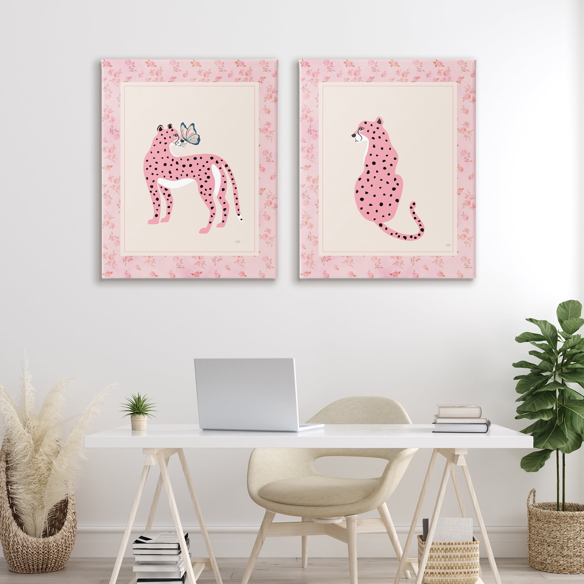 Stupell Industries Pink Leopard & Floral Border 2 Piece Canvas Wall Art Set, design by Natalie Carpentieri