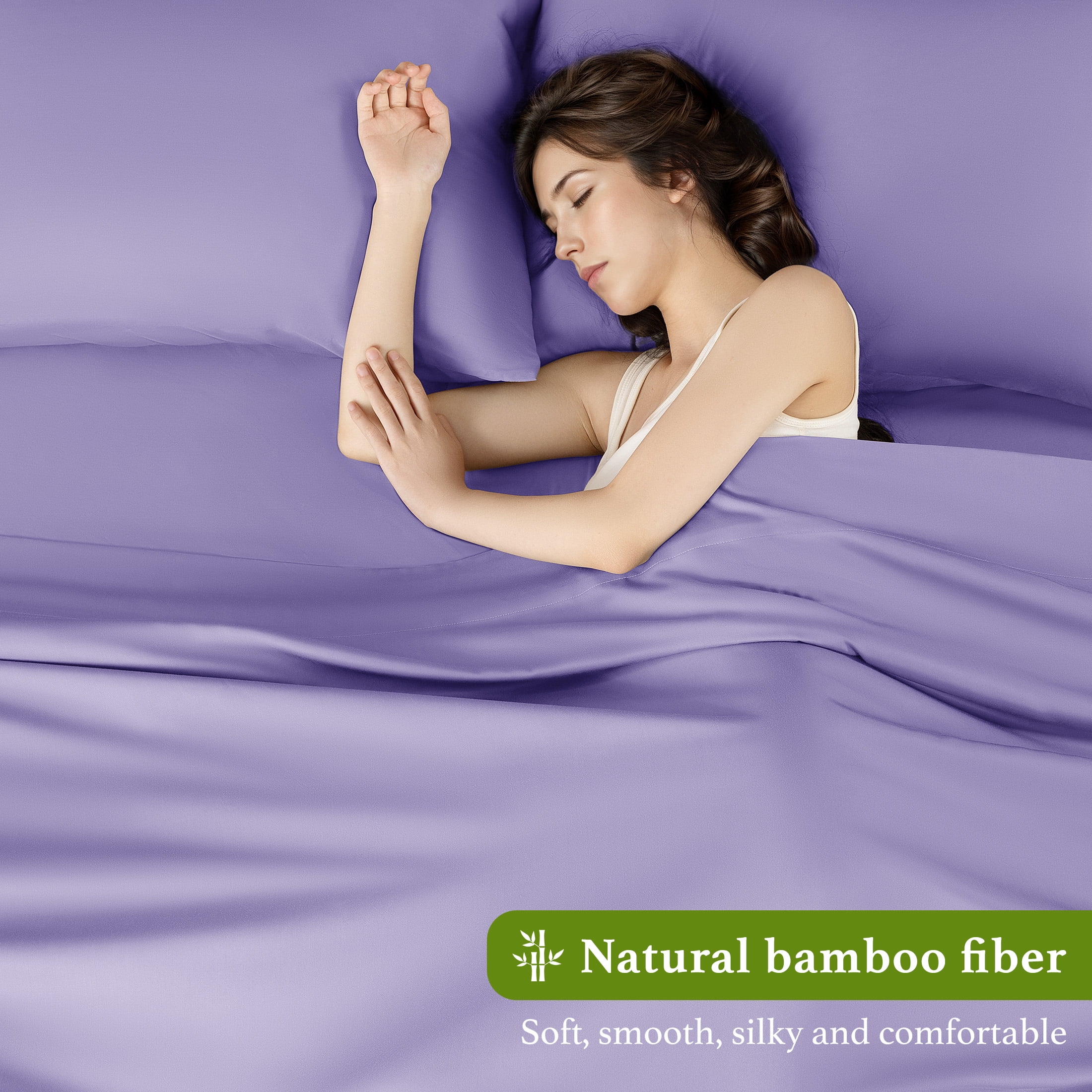 Baauye Cozy Bamboo Sheets Set, 4-Piece Queen Sheet Set with 16" Deep Pockets, Soft and Breathable Bed Sheets, Lavender