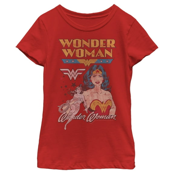 Girl's Wonder Woman Distressed Poster Graphic Tee Red X Small