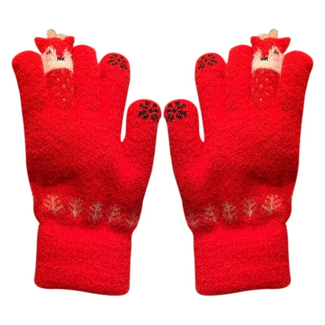 Knitted Winter Gloves with Thermal Lining, Touchscreen Compatibility, Acrylic Material for Cold Weather, Outdoor Activities