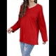 thumbnail image 2 of Blusas de Mujer de Larga con Cuello en V, Túnicas Casuales, Camisas Básicas, Blusas Holgadas Rojo L, 2 of 7