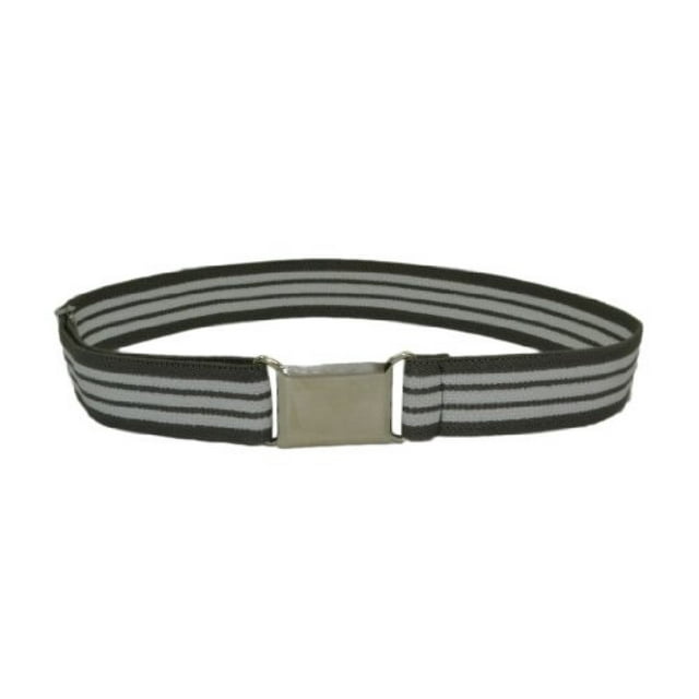 Ceinture Élastique Ajustable pour Enfants avec Boucle Carrée Argentée - Rayure Grise et Blanche