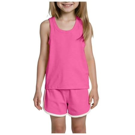 Girls Clothing Sets Brown Girls Summer Clothes 2 Piece Cute Outfits Cami Tank Top and Dolphin Shorts Sets for Kid Casual Dance Beach