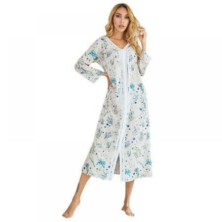 

Linen Purity Soft Cotton Pajamas Floral Print Nightgown Casual Sweet Home Wear Loose Nightdress Pajamas