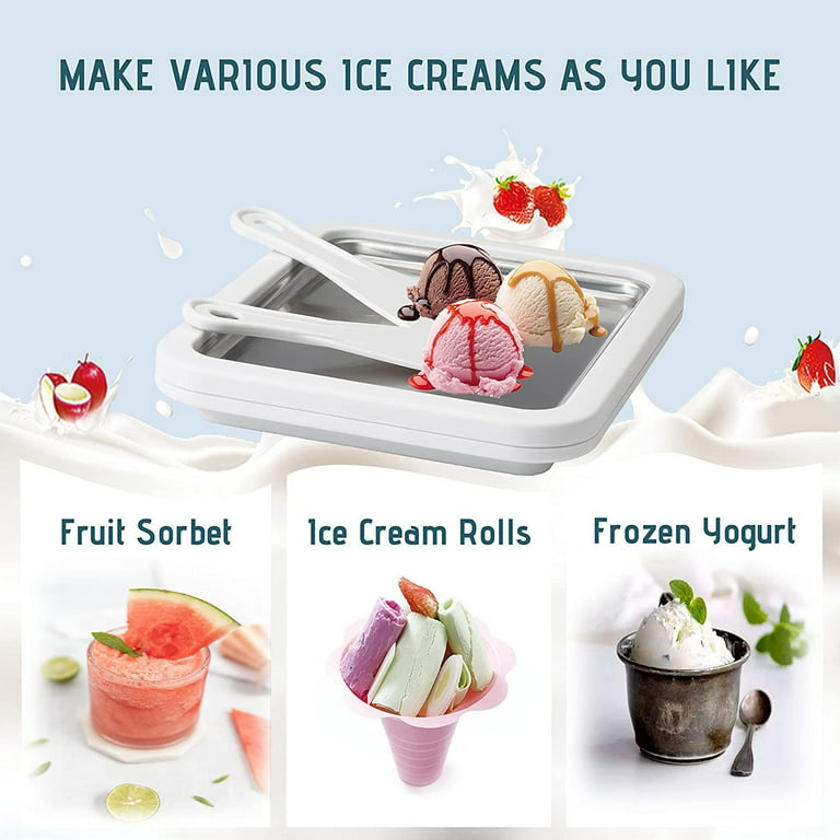 Instant Ice Cream Maker, Cold Plate Roller Ice Cream Maker with 2 Spatulas,  DIY Healthy Ice Cream Freezing, Food Grade Stainless Steel Yogurt Ice
