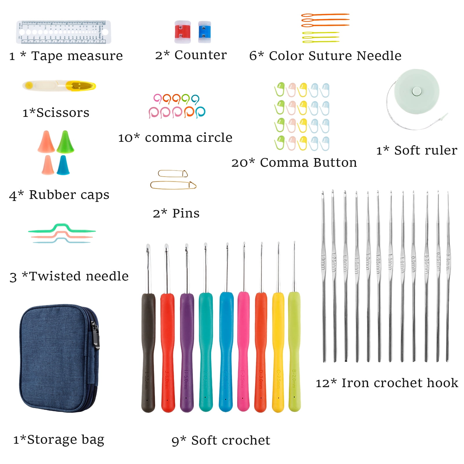 Crochet Hooks Set 72 Pcs Ergonomic Soft Grip Needles Yarn Knitting Craft Kit With Portable Storage Case (blue )