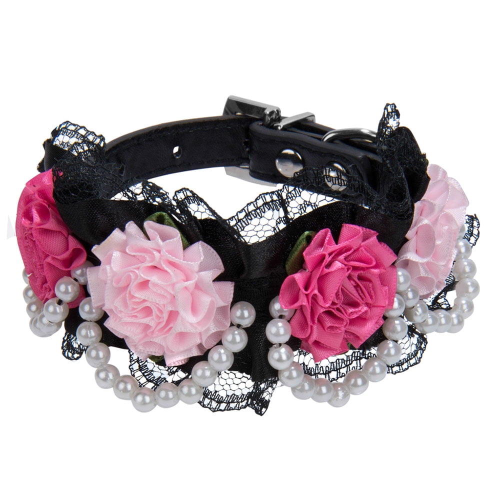 CUECUEPET Embellished Rose Adjustable Dog Collar for Small to Medium