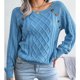 thumbnail image 5 of Suéter de cuello redondo de moda para mujer, informal, liso, de manga larga, suelto, con cuello redondo, blusa con botones, 5 of 8