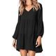 thumbnail image 3 of Vestido túnica de verano para mujer, cuello en V, informal, suelto, fluido, con vuelo, 3 of 5