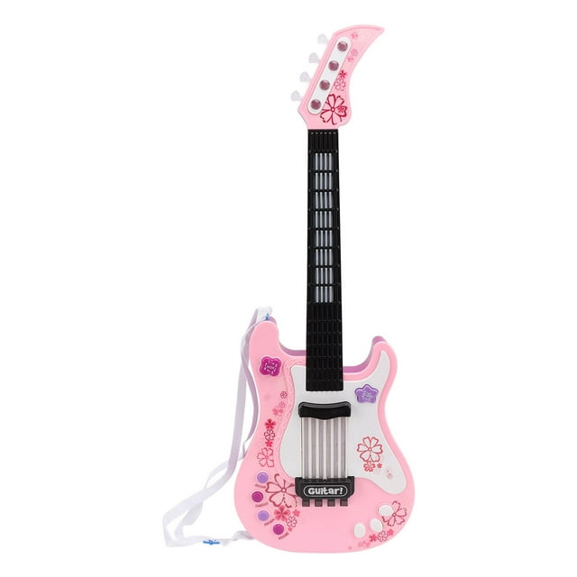 Guitarra electrónica de simulación para niños, juguete de guitarra inteligente con múltiples modos, instrumento musical de plástico rosa