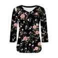 thumbnail image 4 of Ounisa T-Shirts à Manches 3/4 pour Femmes Col en V Manches Raglan Chandail Imprimé Décontracté Tendance Printemps Été Mode Hauts P-2TG, 4 of 6