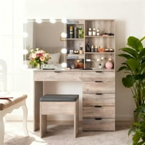 Zimtown Vanity Table Set with Charging Station for Bedroom, Makeup Dressing Table with Sliding Mirror, Gray