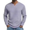 thumbnail image 4 of ZCFZJW Men’s Waffle Shirts Lightweight Casual V Neck Long Sleeve Tops Casual Basic Solid Color Athletic T-Shirts Lightweight Knit Pullover Sweaters Purple M, 4 of 5
