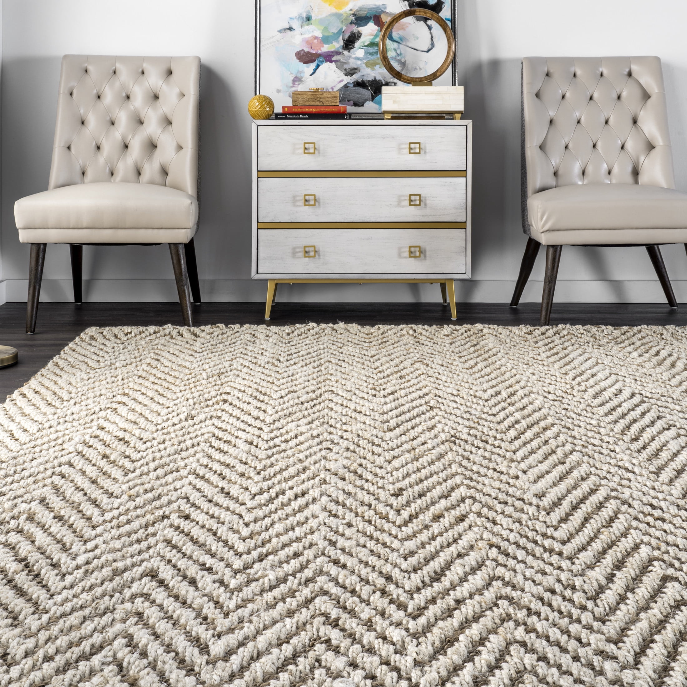 nuLOOM Vania Chevron Jute Area Rug, 8' 6" x 11' 6", Vania Off-white